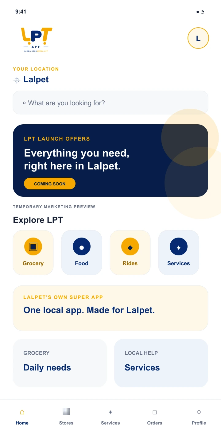 LPT App home preview — temporary concept, coming soon
