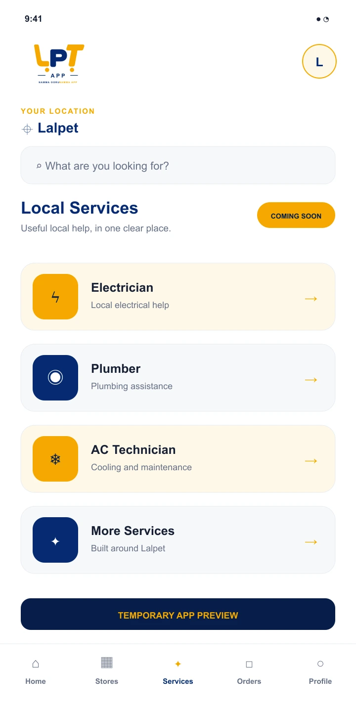 LPT App services preview — temporary concept, coming soon